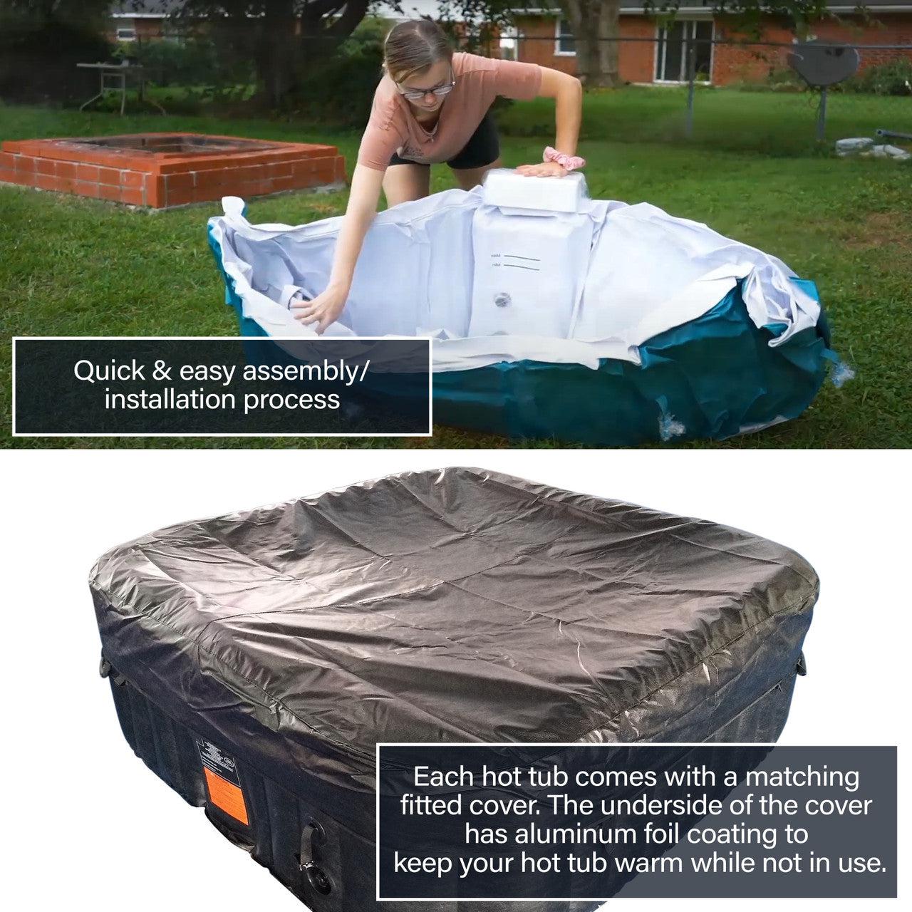 ALEKO 6 Person Black and White 265 Gallon Square Inflatable Jetted Hot Tub with Cover - Purely Relaxation