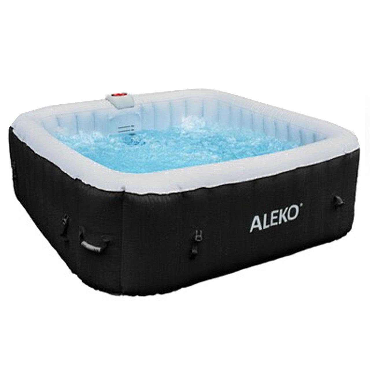 ALEKO 6 Person Black and White 265 Gallon Square Inflatable Jetted Hot Tub with Cover - Purely Relaxation