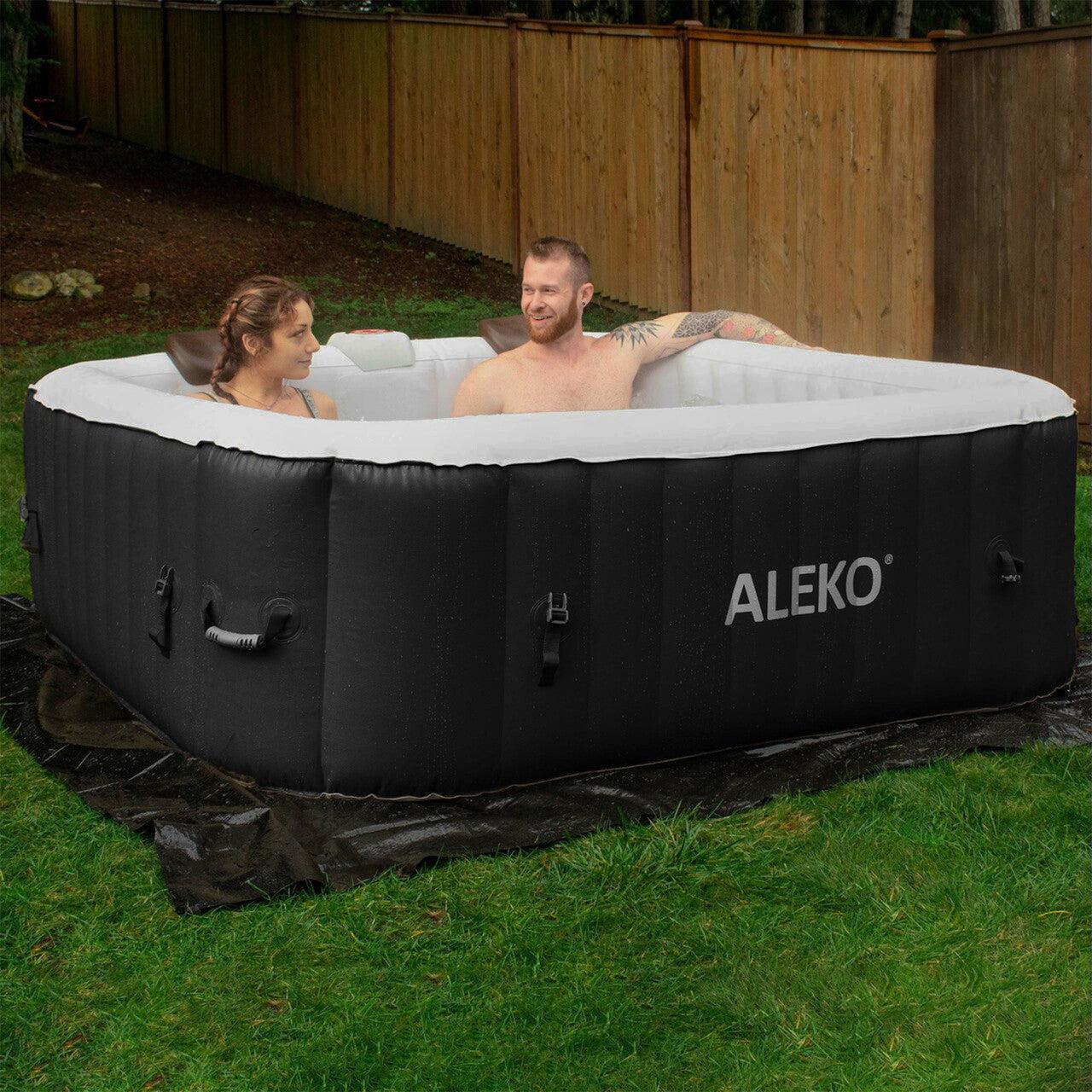 ALEKO 6 Person Black and White 265 Gallon Square Inflatable Jetted Hot Tub with Cover - Purely Relaxation