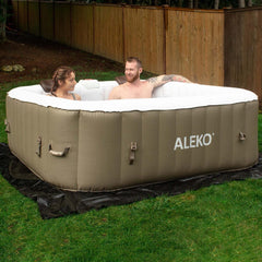 ALEKO 6 Person Brown and White 250 Gallon Square Inflatable Jetted Hot Tub with Cover - Purely Relaxation