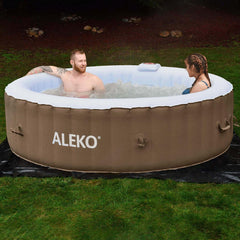 ALEKO 6 Person Brown and White 265 Gallon Round Inflatable Jetted Hot Tub with Cover - Purely Relaxation