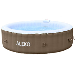 ALEKO 6 Person Brown and White 265 Gallon Round Inflatable Jetted Hot Tub with Cover - Purely Relaxation
