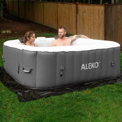 ALEKO 6 Person Gray and White 265 Gallon Square Inflatable Jetted Hot Tub with Cover - Purely Relaxation