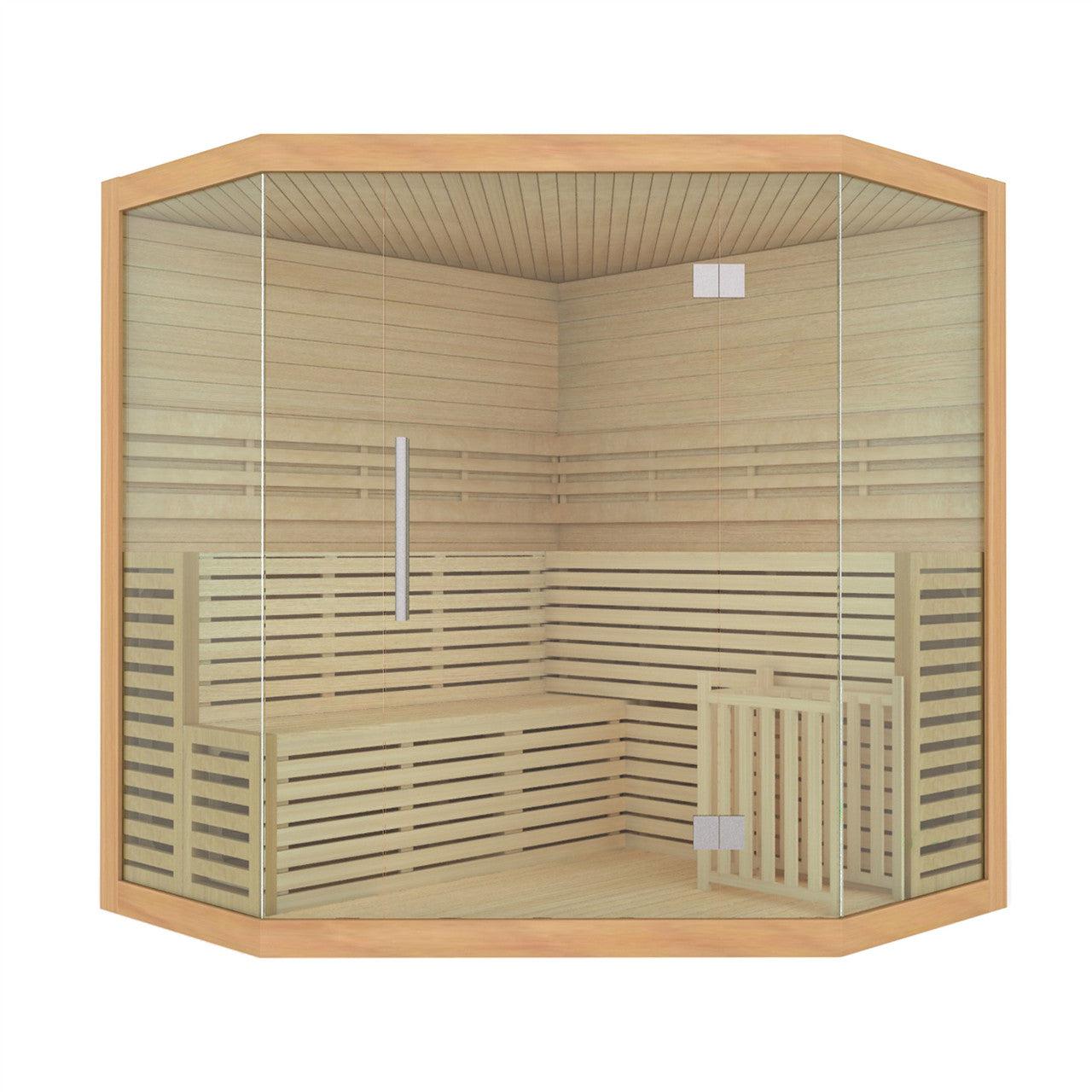 ALEKO Canadian Hemlock 5 to 6 Person Luxury Indoor Wet Dry Sauna with LED Lights - Heater Included - SEA5JIU-AP - Purely Relaxation