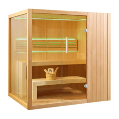 ALEKO Canadian Hemlock Indoor 4 Person Wet Dry Sauna with LED Lights - Heater Included - STHE4INNY-AP - Purely Relaxation