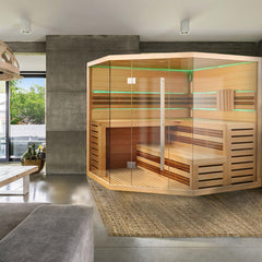 ALEKO Canadian Hemlock Indoor 6 Person Wet Dry Sauna with LED Lights - Heater Included - STHE6GLEN-AP - Purely Relaxation