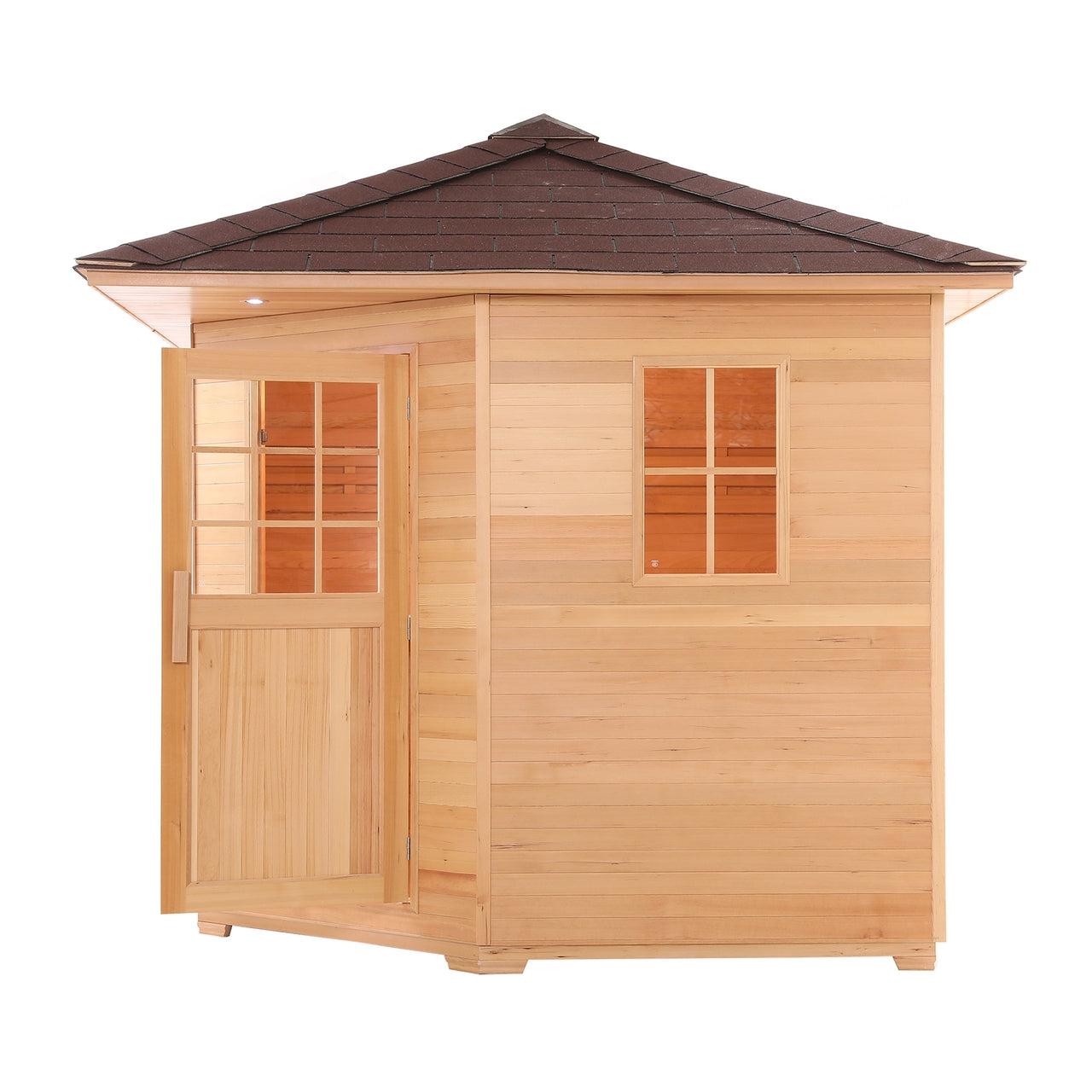 ALEKO Canadian Hemlock Wet Dry 8 Outdoor 8 Person Sauna with Asphalt Roof With Heater - SKD8HEM-AP - Purely Relaxation