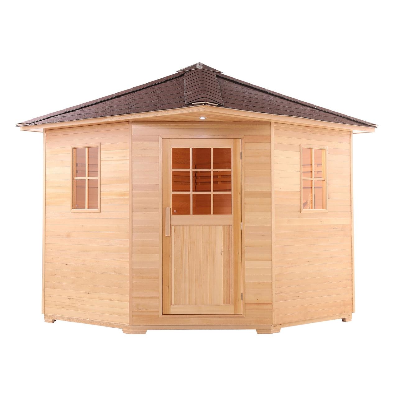 ALEKO Canadian Hemlock Wet Dry 8 Outdoor 8 Person Sauna with Asphalt Roof With Heater - SKD8HEM-AP - Purely Relaxation