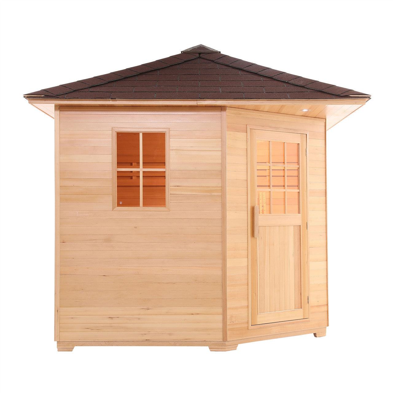 ALEKO Canadian Hemlock Wet Dry 8 Outdoor 8 Person Sauna with Asphalt Roof With Heater - SKD8HEM-AP - Purely Relaxation