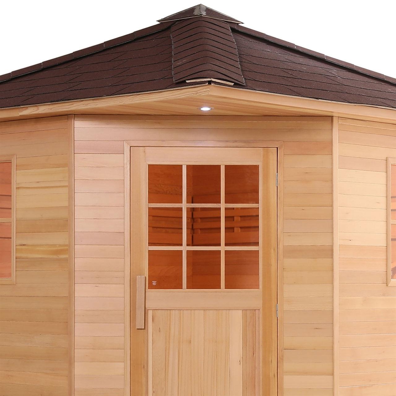 ALEKO Canadian Hemlock Wet Dry 8 Outdoor 8 Person Sauna with Asphalt Roof With Heater - SKD8HEM-AP - Purely Relaxation