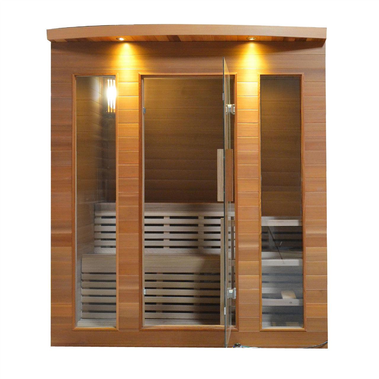 ALEKO Clear Door Cedar Indoor Wet Dry 5 Person Sauna with Exterior Lights Included Heater - STCE5EDEN-AP - Purely Relaxation