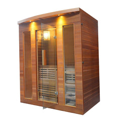ALEKO Glass Door Cedar Indoor Wet Dry 4 Person Sauna with Exterior Lights Included Heater - STCE4DOVE-AP - Purely Relaxation