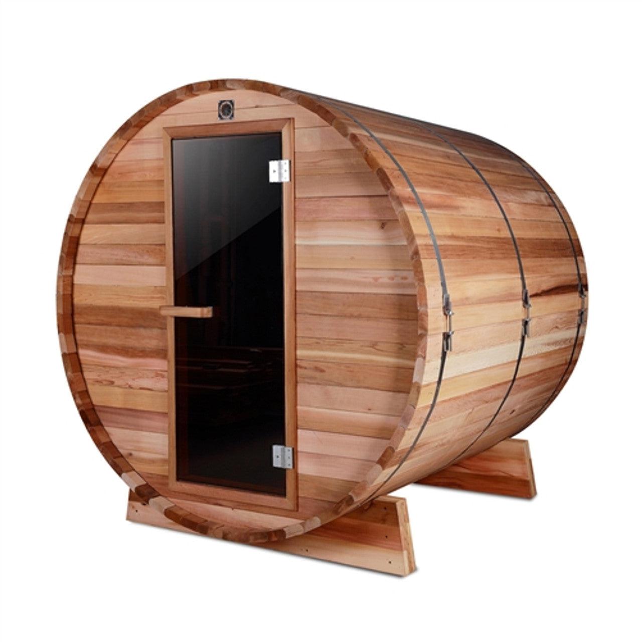 ALEKO Outdoor and Indoor 4 Person Rustic Western Red Cedar Barrel Sauna With Heater - SB4CEDAR-AP - Purely Relaxation