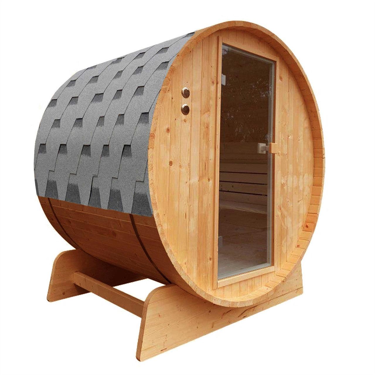 ALEKO Outdoor Rustic 8 Person Cedar Barrel Steam Sauna With Bitumen Shingle Roofing - SBRCE8DART-AP - Purely Relaxation