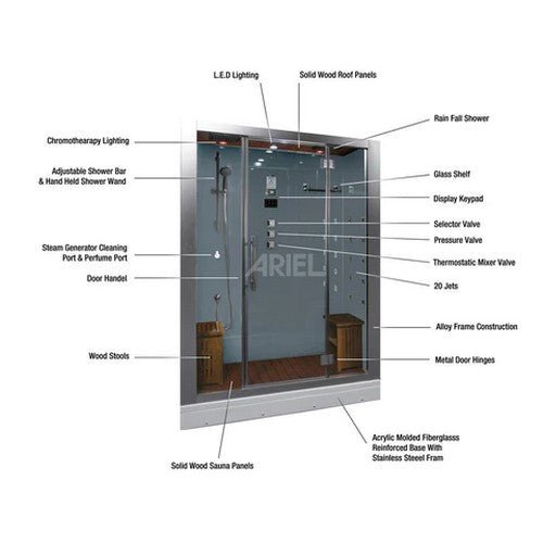 Ariel Platinum White Steam Shower DZ972-1F8-W - Purely Relaxation