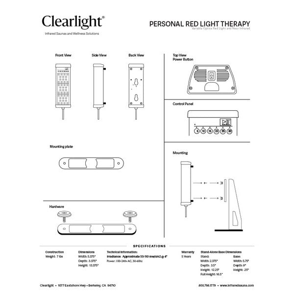 Clearlight® Personal Size Red Light Therapy Panel - Purely Relaxation