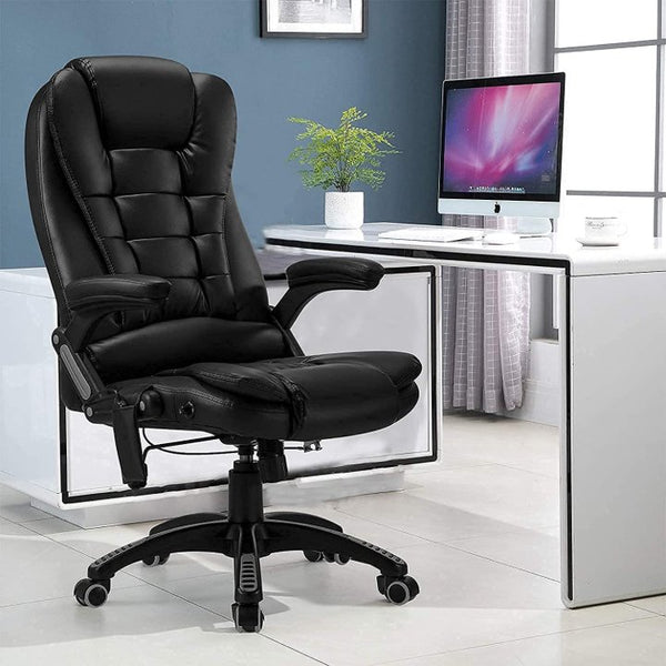 Ergonomic Massage Office Chair High Back Black PU Leather Heating Vibr -  Purely Relaxation