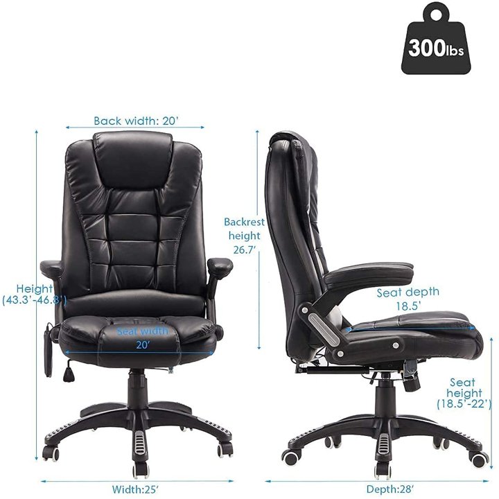 Ergonomic Massage Office Chair High Back Black PU Leather Heating Vibr - Purely Relaxation Ergonomic Massage Office Chair High Back Black PU Leather Heating Vibr - Purely Relaxation