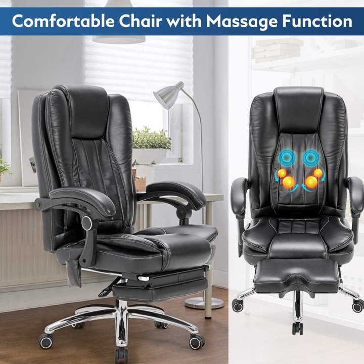 Ergonomic Massage Office Chair with Vibration Massage and Kneading Massage, Lumbar Support, High Back Executive 3D Massage Chair, -Black - Purely Relaxation