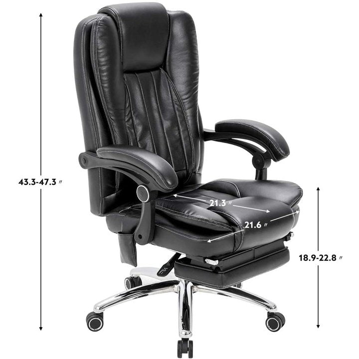 4-Point Massage Heating Ergonomic Office Chair with Infinite Reclining  Backrest, Retractable Footrest & Lumbar Pillow, Black