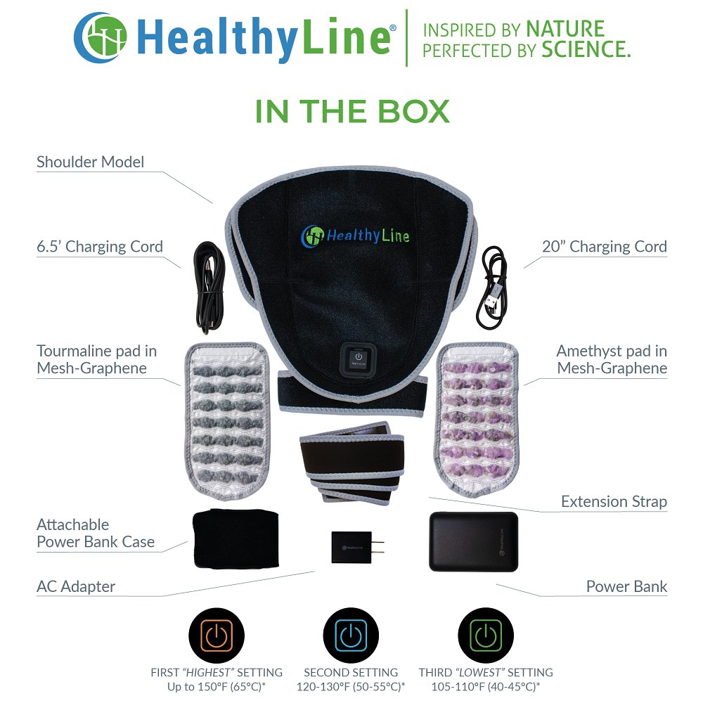 HealthyLine Portable Heated Gemstone Pad - Shoulder Model with Power-bank - Purely Relaxation