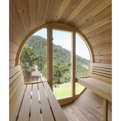 SaunaLife E8G Six Person Barrel Sauna With Glass Front - Purely Relaxation