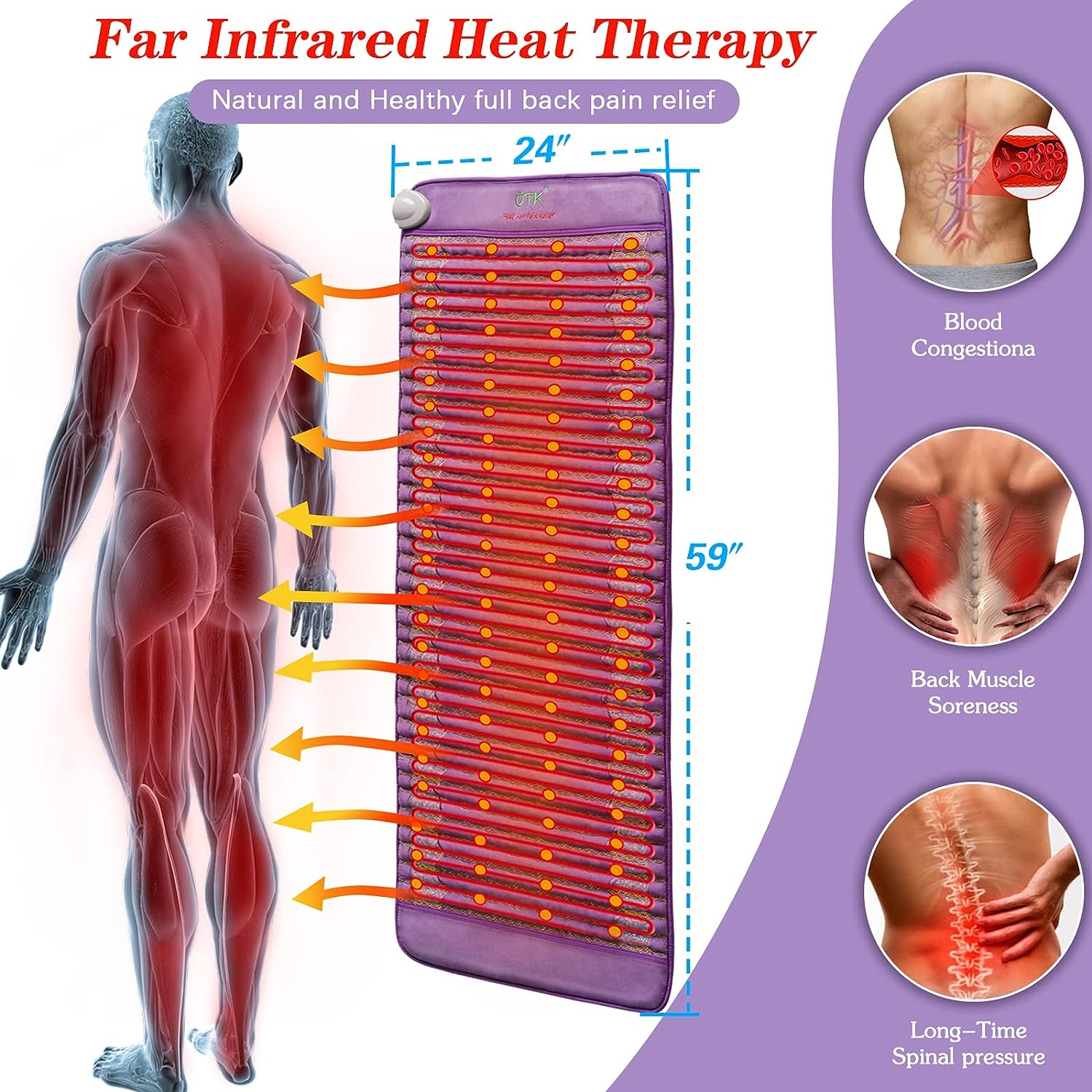 UTK Amethyst Infrared Heating Pad Far Infrared Heat Therapy for Back Pain Relief - Purely Relaxation